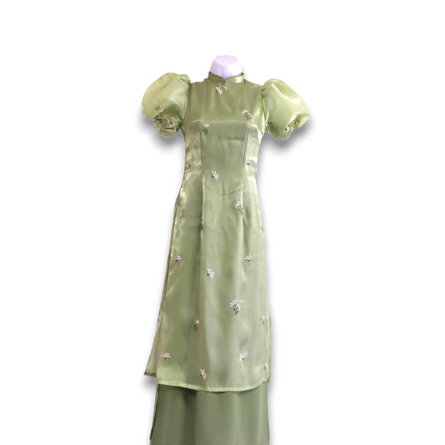 Multiple Color Layered Ao Dai Pastel Satin Puff Sleeves