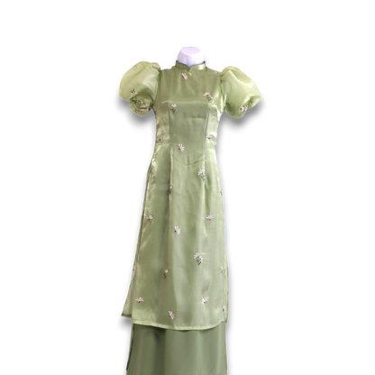 Multiple Color Layered Ao Dai Pastel Satin Puff Sleeves
