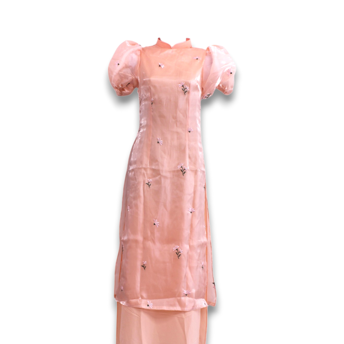 Multiple Color Layered Ao Dai Pastel Satin Puff Sleeves