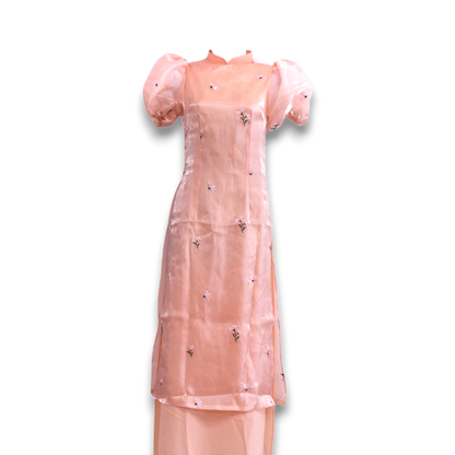 Multiple Color Layered Ao Dai Pastel Satin Puff Sleeves