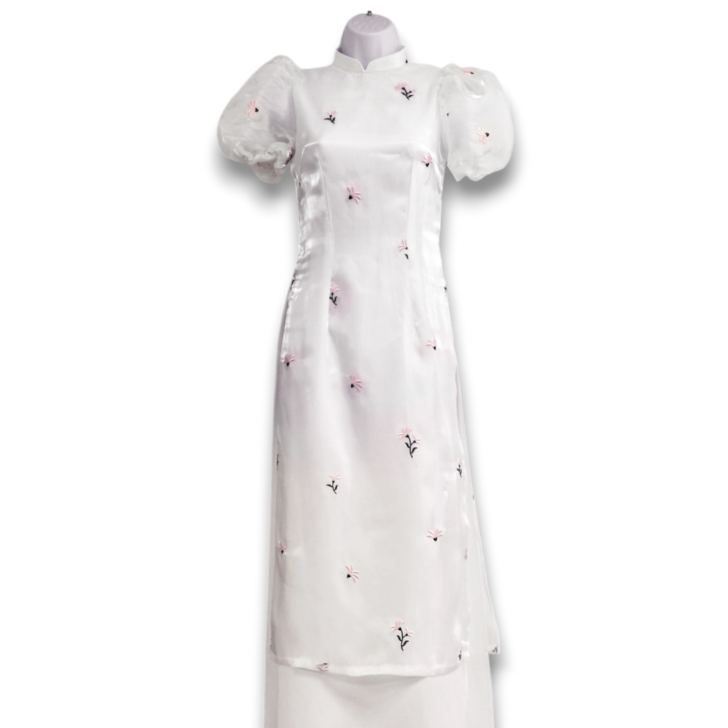 Multiple Color Layered Ao Dai Pastel Satin Puff Sleeves