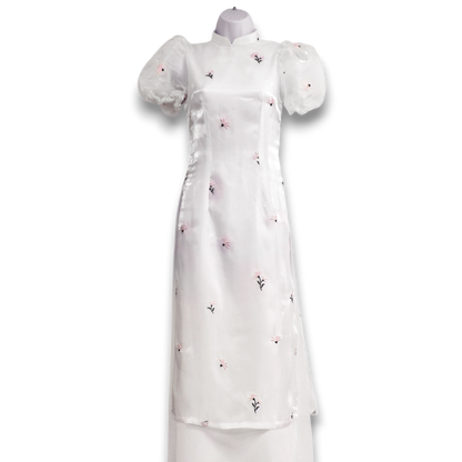 Multiple Color Layered Ao Dai Pastel Satin Puff Sleeves