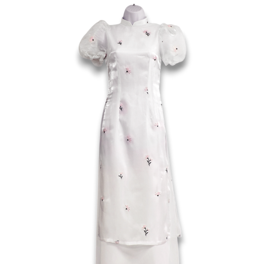Multiple Color Layered Ao Dai Pastel Satin Puff Sleeves