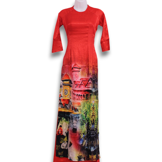 Red Gam Scenic Ao Dai Set