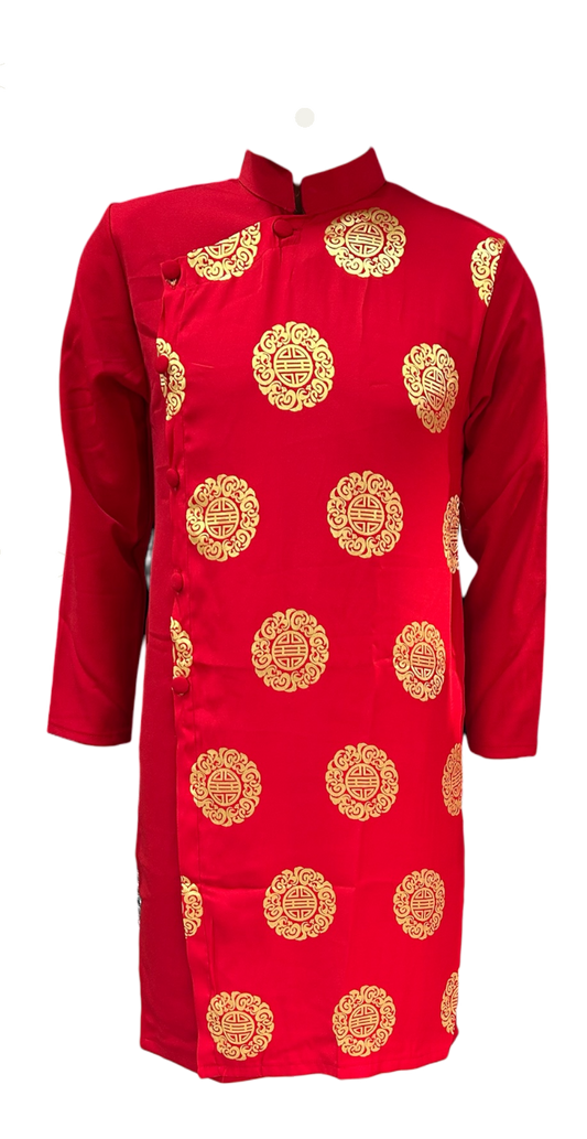 Red Men's Ao Dai, Good Fortune Gold Pattern