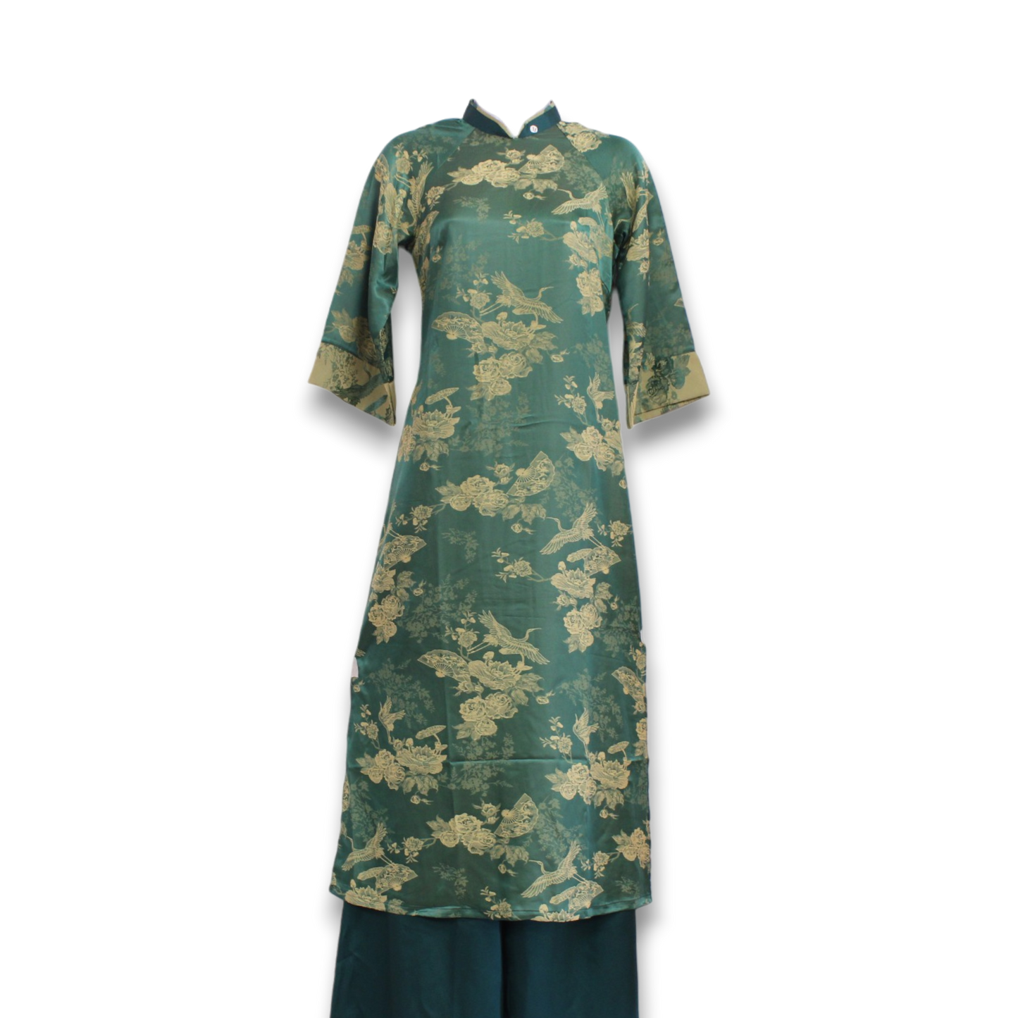 Green Ao Dai Set with Cranes