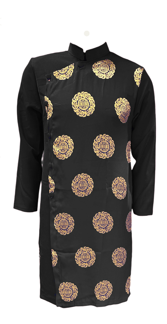 Black Men's Ao Dai, Good Fortune Gold Pattern