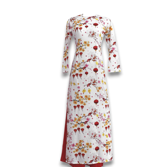 White Lanterns Print Ao Dai Set