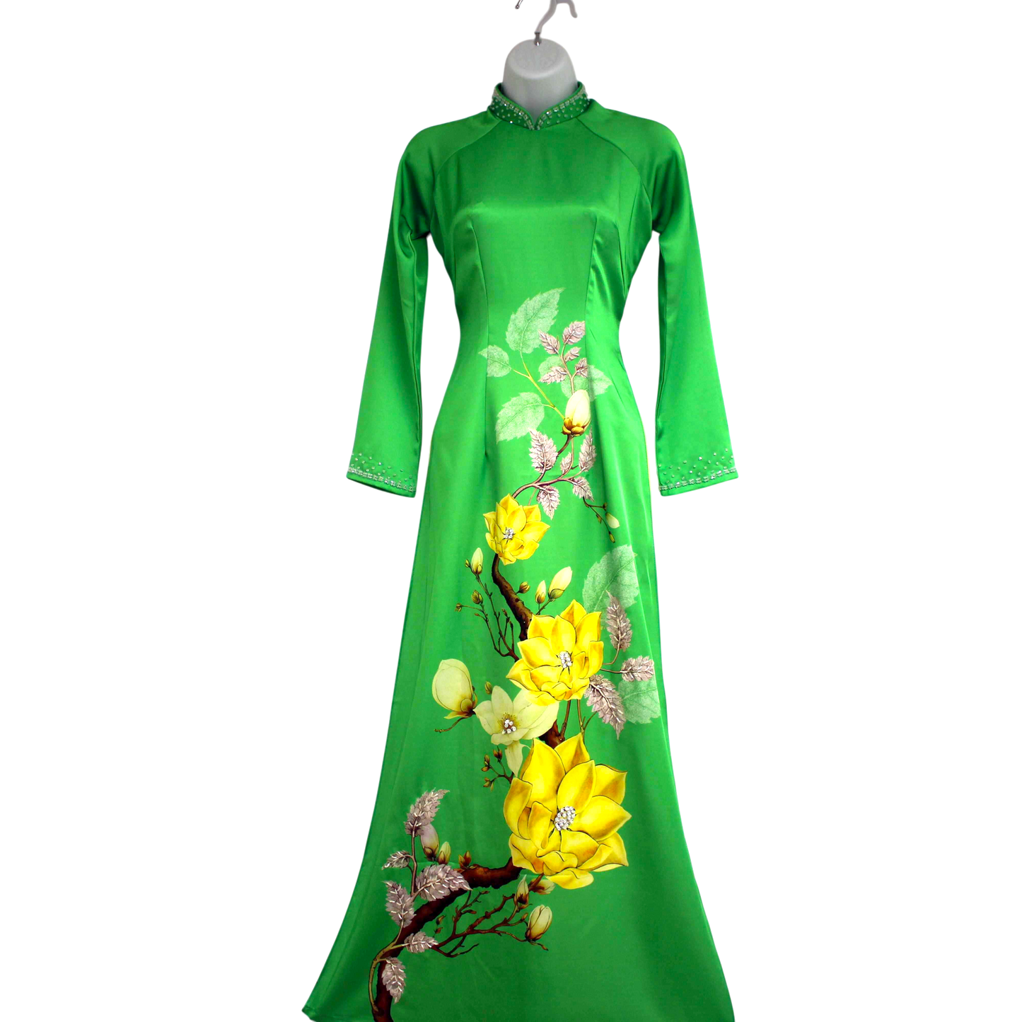 Green Floral Beaded Ao Dai TOP ONLY